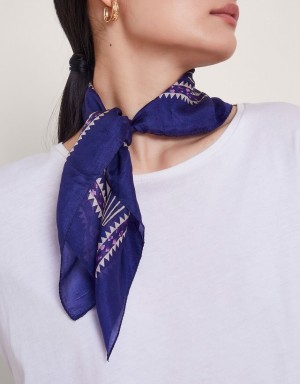 Blue Women's Monsoon Elsie Square Print Silk Scarves | FEN-4786