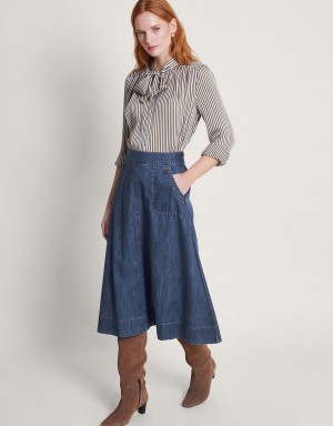 Blue Women's Monsoon Harper Denim Skirts | DSD-9325