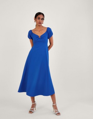 Blue Women's Monsoon Katie Ring Detail Bardot Dress | JCX-8898