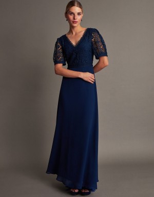 Blue Women's Monsoon Lilibet Lace Maxi Dress | KEG-7431