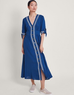 Blue Women's Monsoon Lita Ric Rac Dress | QSZ-7710