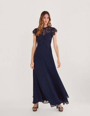 Blue Women's Monsoon Louise Lace Maxi Dress | XDI-8907