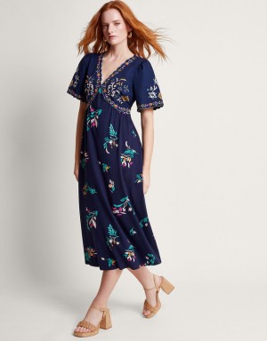 Blue Women's Monsoon Maya Floral Embroidered Dress | FEP-9133