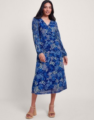 Blue Women's Monsoon Micola Print Mesh Dress | CMC-0081