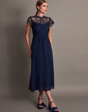 Blue Women's Monsoon Monica Lace Midi Dress | TBN-6206