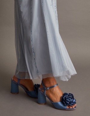 Blue Women's Monsoon Petal Corsage Satin Heel Sandals | ITX-6877