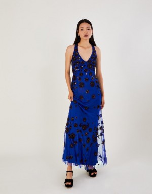 Blue Women's Monsoon Rosa Sequin Maxi in Recycled Polyester Dress | WYR-5404