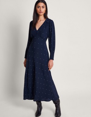 Blue Women's Monsoon Stella Spot Dress | FUJ-5518