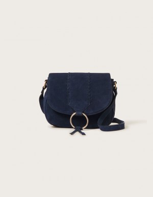 Blue Women's Monsoon Suede Saddle Hoop Cross-Body Bags | ZQZ-0087