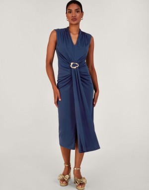 Blue Women's Monsoon Toria Trim Dress | DQV-3085