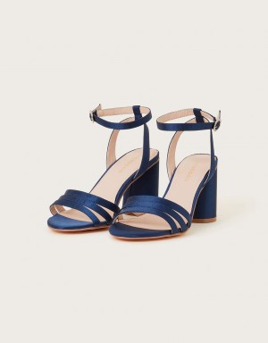 Blue Women's Monsoon Trio Strap Block Heeled Sandals | XTS-1058