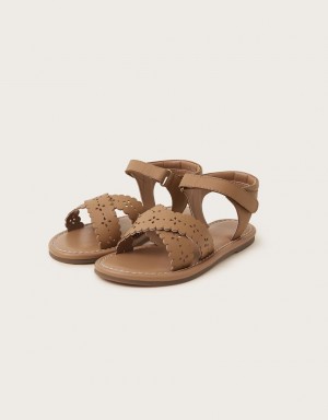 Brown Kids' Monsoon Leather Cutwork Sandals | KZJ-2267