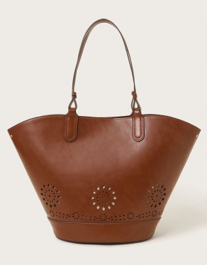 Brown Women's Monsoon Cutwork Tote Bags | EUM-2898