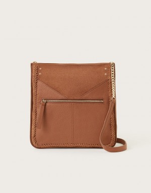 Brown Women's Monsoon Large Leather Cross-Body Bags | AHA-7625