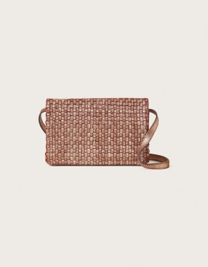 Brown Women's Monsoon Leather Woven Cross-Body Bags | MTD-0173