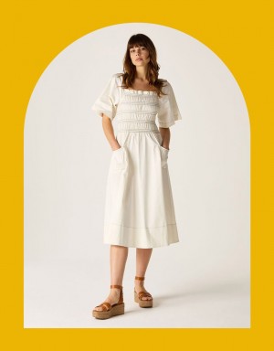 Cream Women's Monsoon Mirla Beane Puff Sleeve Dress | IQT-3665