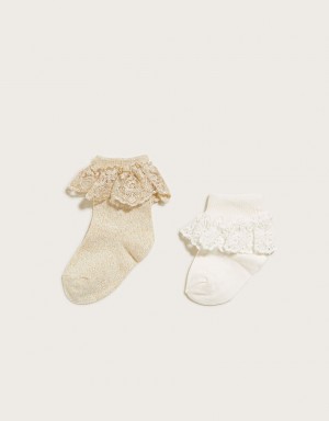 Gold Kids' Monsoon Baby Lace Trim Sock Twinset Socks | ISO-5384