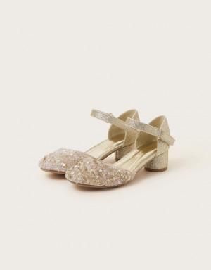 Gold Kids' Monsoon Dazzle Sparkle Two-Part Heels | YCM-9026