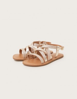 Gold Kids' Monsoon Leather Plaited Sandals | TQI-5904