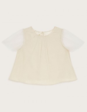 Gold Kids' Monsoon Shimmer Flutter Sleeve Tops | ATN-5575