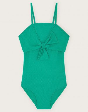 Green Kids' Monsoon Bow Textured Swimsuit Swimwear | IEB-7839