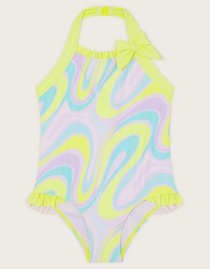 Green Kids' Monsoon Crazy Wave Print Swimsuit Swimwear | SGU-2850