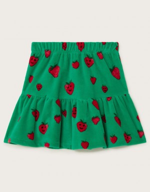 Green Kids' Monsoon Strawberry Velour Skirts | OGT-1120