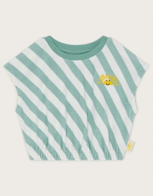 Green Kids' Monsoon Stripe Toweling Crop Tops | WAQ-1557