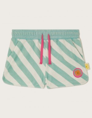 Green Kids' Monsoon Stripe Towelling Shorts | UJO-6868