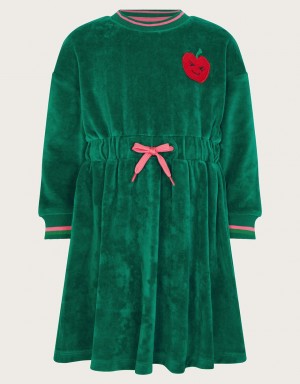 Green Kids' Monsoon Velour Tie-Waist Dress | KRC-8264