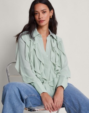 Green Women's Monsoon Aria Ruffle Blouse | IOP-9020