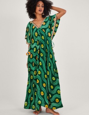 Green Women's Monsoon Bandhani Tie Dye with LENZING™ ECOVERO™ Dress | MXR-7607