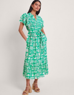 Green Women's Monsoon Dario Print Dress | IZG-4378