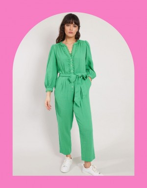 Green Women's Monsoon East Lace Trim Jumpsuit | PLS-6951