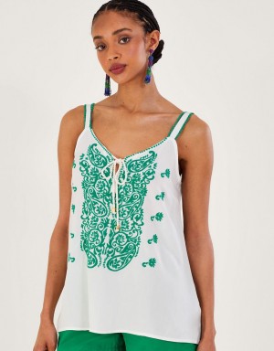 Green Women's Monsoon Embroidered Cami Tops | TCP-8251