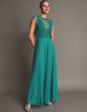 Green Women's Monsoon Irina Embellished Maxi Dress | QFD-6295