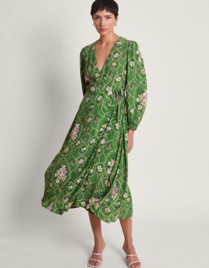 Green Women's Monsoon Kira Wrap Dress | RFB-3996