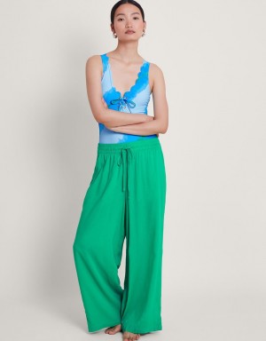 Green Women's Monsoon Lana Wide Leg Trousers Pants | TCP-2462