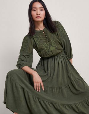 Green Women's Monsoon Larissa Lace Trim Dress | SAX-8463