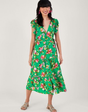 Green Women's Monsoon Lilou Floral Tea in Sustainable Viscose Dress | ESM-9508