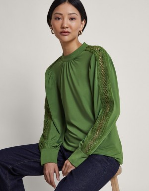 Green Women's Monsoon Lulu Cutwork Trim Tops | SMO-3273