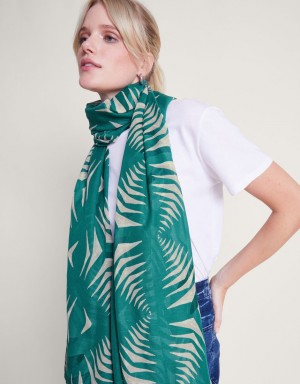 Green Women's Monsoon Palm Print Lightweight Scarves | UOI-9851