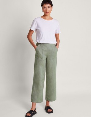 Green Women's Monsoon Parker Linen Crop Pants | YUD-3676