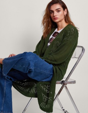 Green Women's Monsoon Phea Pointelle Cardigan | VQU-8741