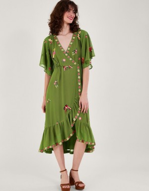 Green Women's Monsoon Renee Wrap Dress | BJB-2468