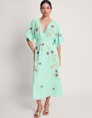 Green Women's Monsoon Rosalie Hand-Embellished Dress | HHQ-5385