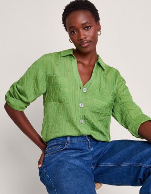 Green Women's Monsoon Sofia Textured Shirts | MFI-7613