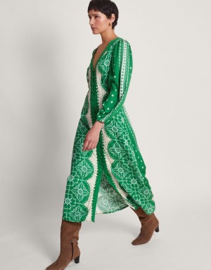 Green Women's Monsoon Tamsyn Print Tea Dress | MIQ-9367