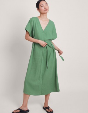 Green Women's Monsoon Verity Belt Dress | OHU-8256