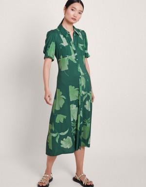 Green Women's Monsoon Zannah Print Shirt Dress | TLT-2390